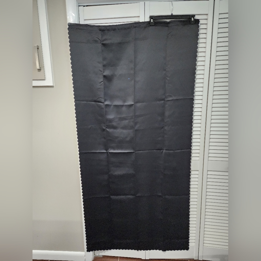 Magic Tape Blackout Curtain Panel, Scalloped Edge. 90cm Wide, 180cm High. Black.
